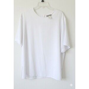 Women’s Notations White Polyester Blouse Short Sleeves Dress Shirt Plus SZ 2X